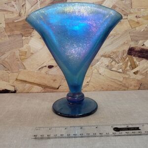Fenton Iridescent Blue Fan Vase
